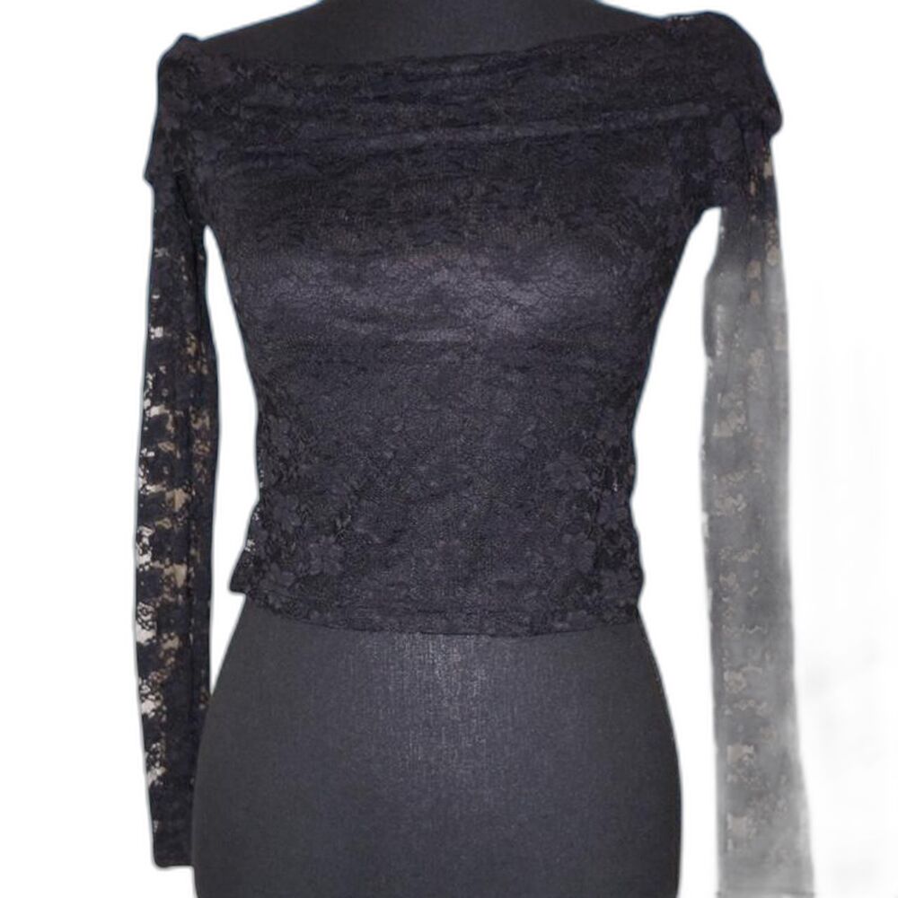Arden B. Black Lace Long Sleeve Off the Shoulder Top